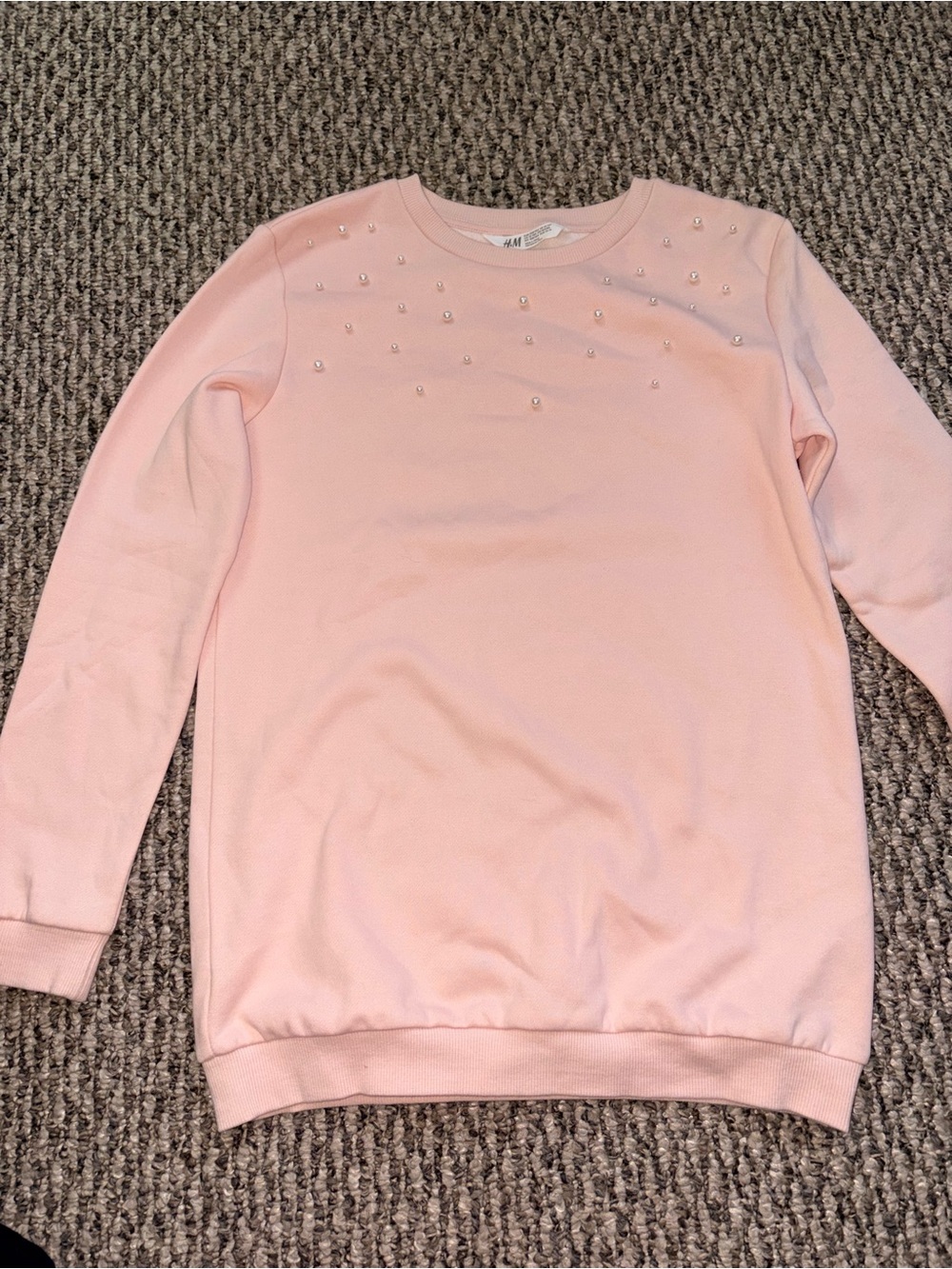 H&M Light Pink Pearl-Accent Crew Neck Sweater